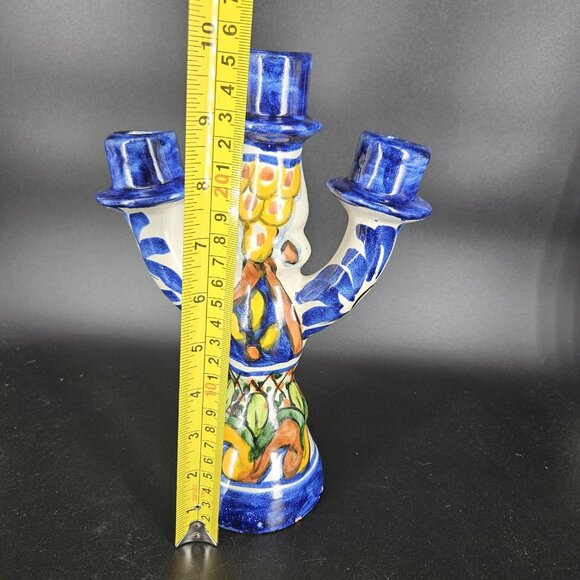 Vintage T. Ruth Talavera Pottery Candelabra 3 Arm Hand Painted Mexican Folk Art - Picture 11 of 13
